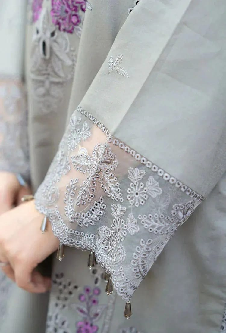 Mushq Grey Elegance – Embroidered Lawn Suit with Luxury Chikenkari Dupatta