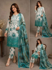 Green Verdant – Printed Lawn 3-Piece Unstitched Suit with Embroidered Daman