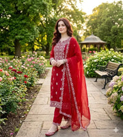 Crimson Heritage – Heavy Chikankari Embroidered Lawn Suit (3-Piece)