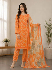 Orange Zest – Vibrant Printed Lawn 3-Piece Unstitched Suit