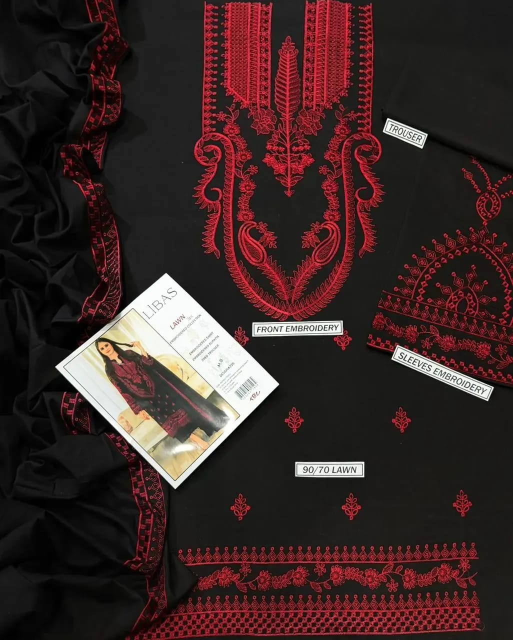 Midnight Diamond – Heavy Embroidered Black Lawn Suit with Digital Print Dupatta