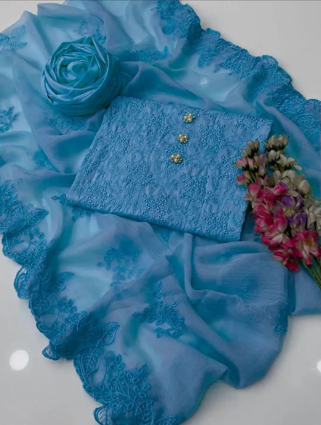 Indigo Chikankari – Blue Embroidered Lawn Suit with Chiffon Dupatta