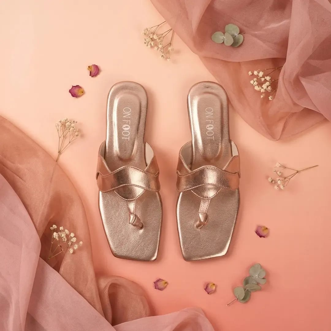 Fancy Peach Gemstone Cross Toe Loop Flats For Women - Formal & Casual Footwear