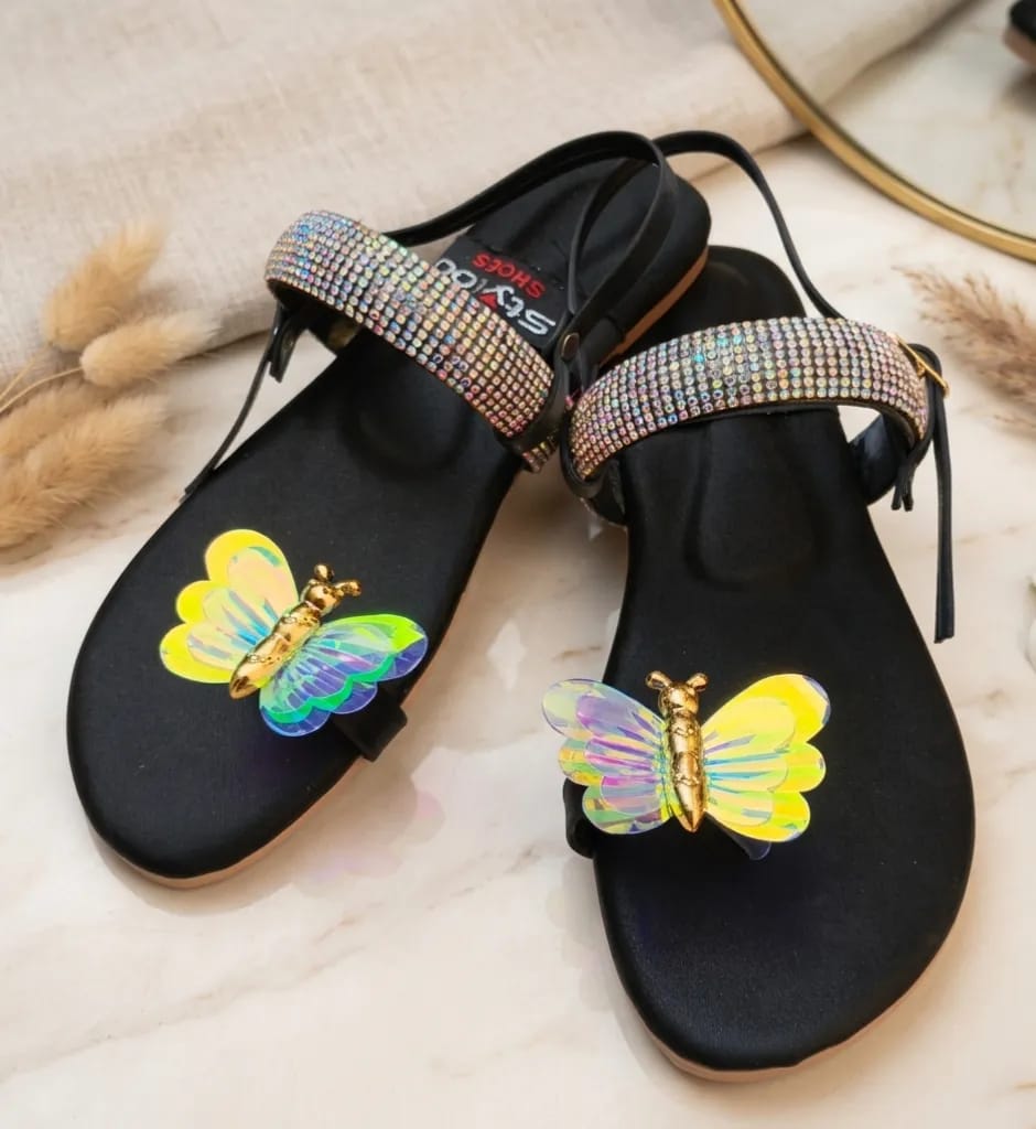 Elegant Black Rhinestone Synthetic Leather Flats For Women - Fancy & Formal Footwear