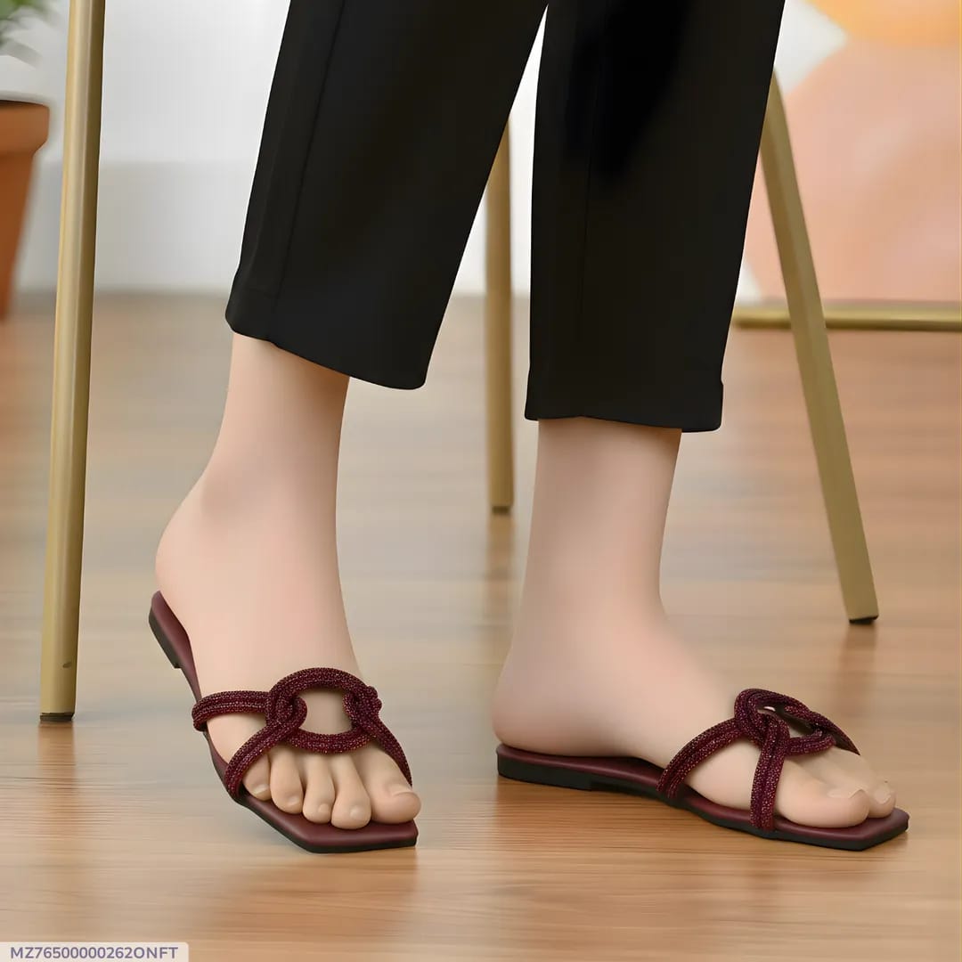 Grace Knot Maroon Gemstone Rexine Flats For Women - Fancy & Formal Footwear