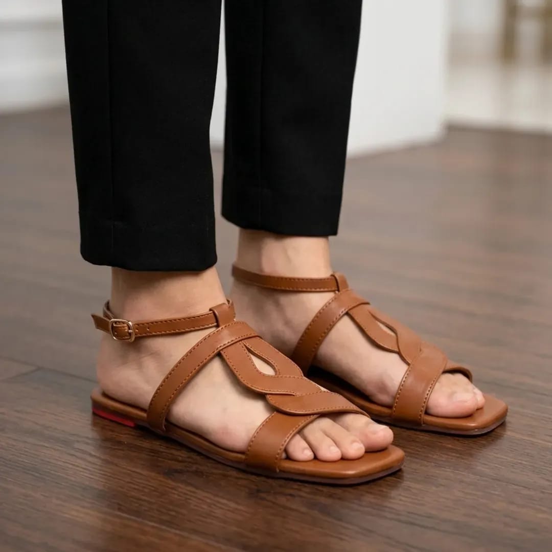 Noir Wave Mustard Ankle Strap Rexine Flats For Women - Casual & Semi-Formal Footwear