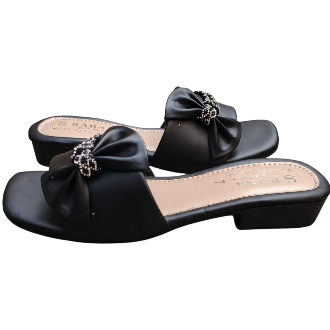 Stylish Black Rhinestone Synthetic Leather Flip Flops For Women - Fancy & Casual Flats