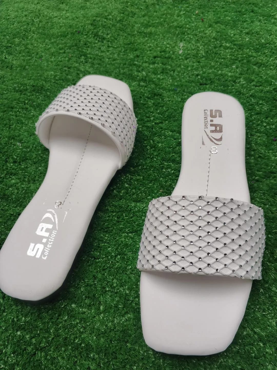 Elegant White Rhinestone Synthetic Leather Flats For Women - Fancy & Formal Footwear
