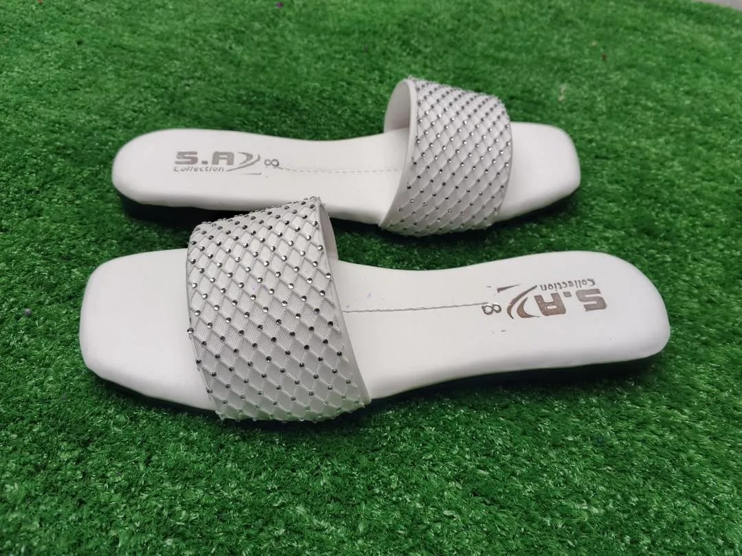 Elegant White Rhinestone Synthetic Leather Flats For Women - Fancy & Formal Footwear
