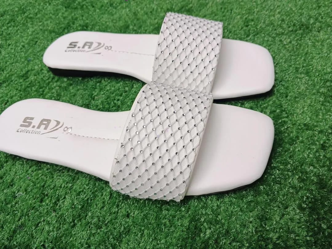 Elegant White Rhinestone Synthetic Leather Flats For Women - Fancy & Formal Footwear