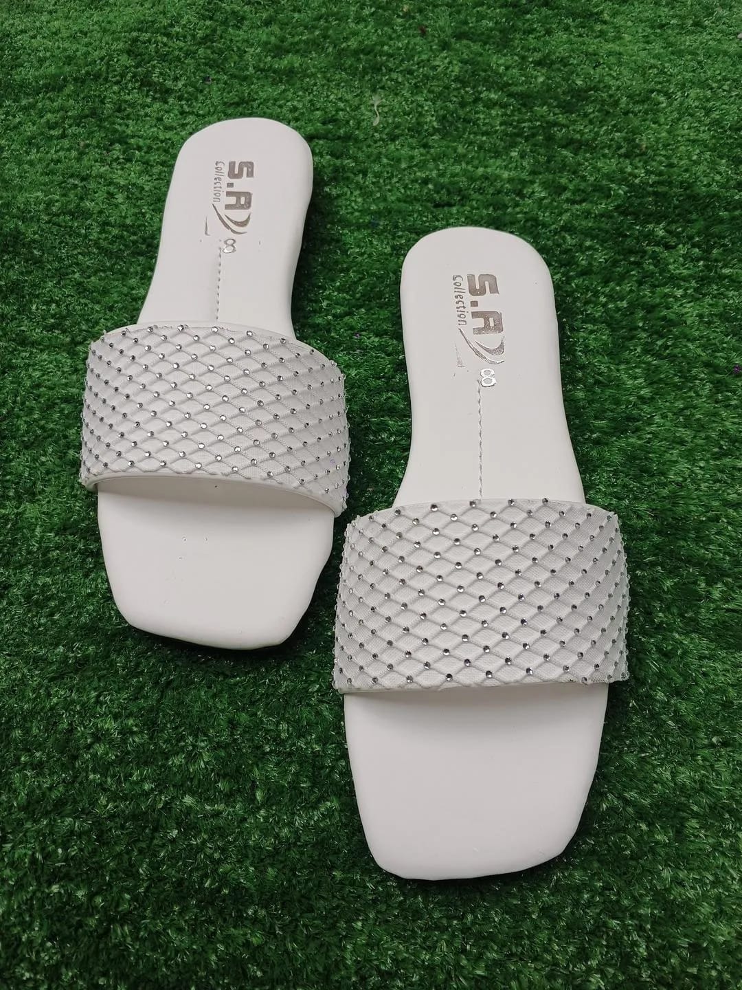 Elegant White Rhinestone Synthetic Leather Flats For Women - Fancy & Formal Footwear