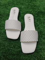Elegant White Rhinestone Synthetic Leather Flats For Women - Fancy & Formal Footwear