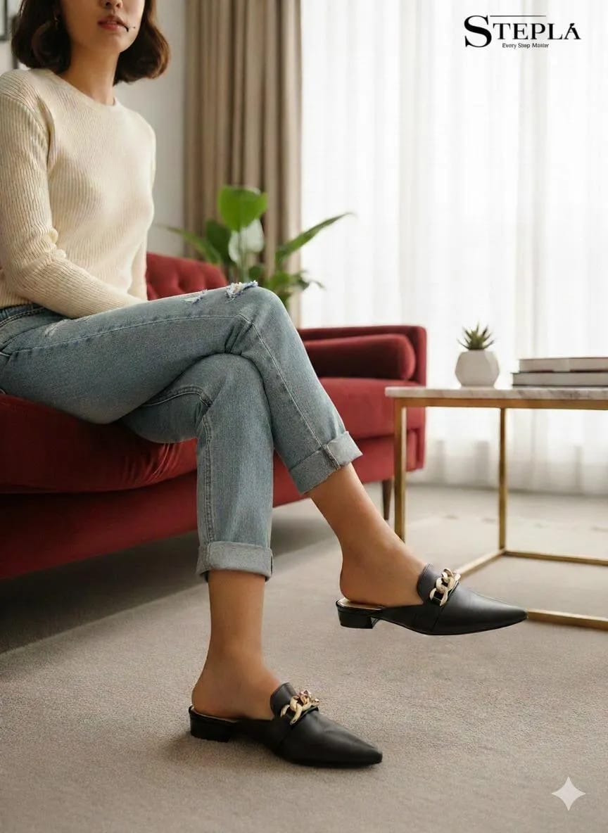 Sleek Black Plain Rexine Flats For Women - Elegant Formal & Office Wear Footwear