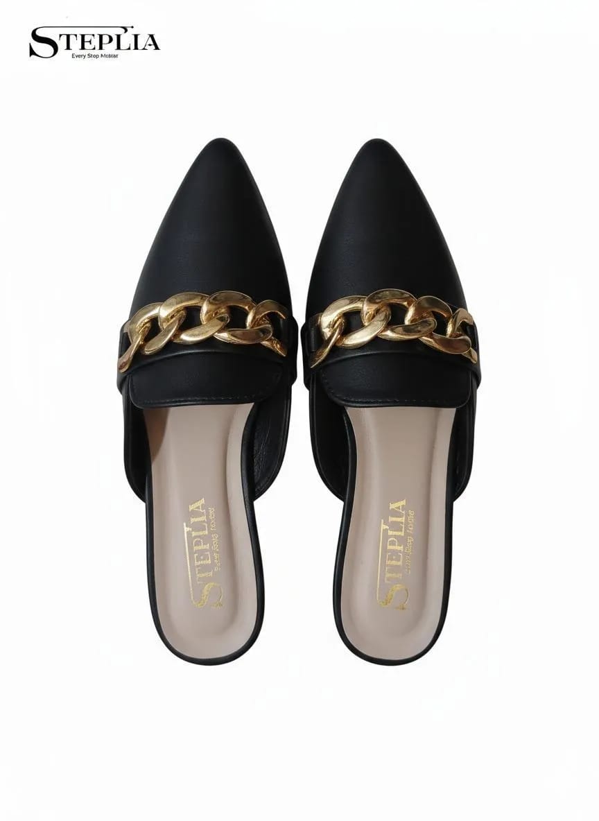 Sleek Black Plain Rexine Flats For Women - Elegant Formal & Office Wear Footwear