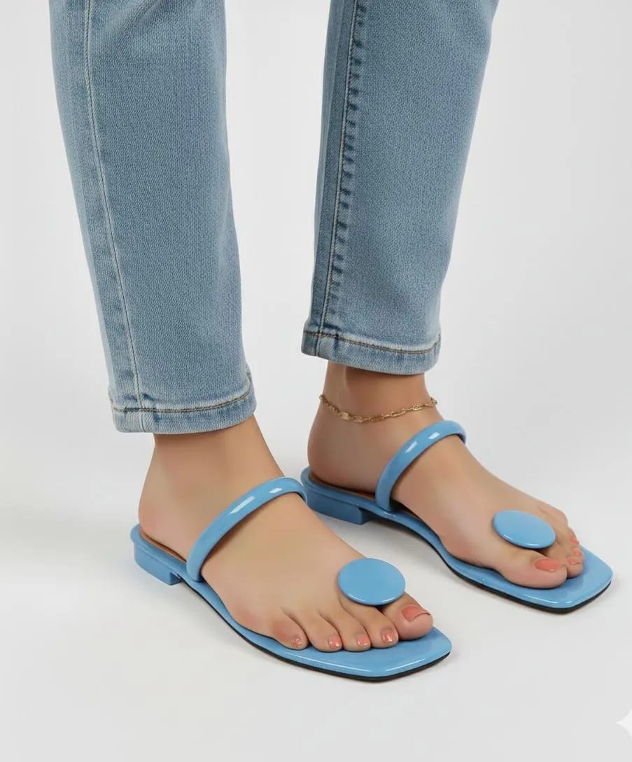 Elegant Blue Plain Rexine Flats For Women - Fancy & Stylish Footwear