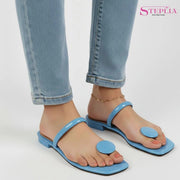 Elegant Blue Plain Rexine Flats For Women - Fancy & Stylish Footwear