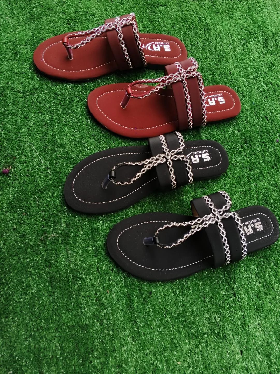 Royal Maroon Rhinestone Synthetic Leather Flats For Women - Fancy & Semi-Formal Footwear