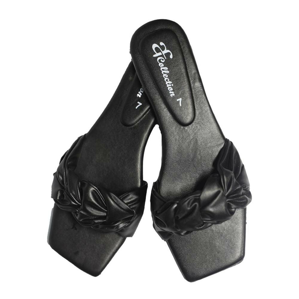 Classic Black Plain Rexine Slippers For Women - Soft & Comfortable Daily Wear