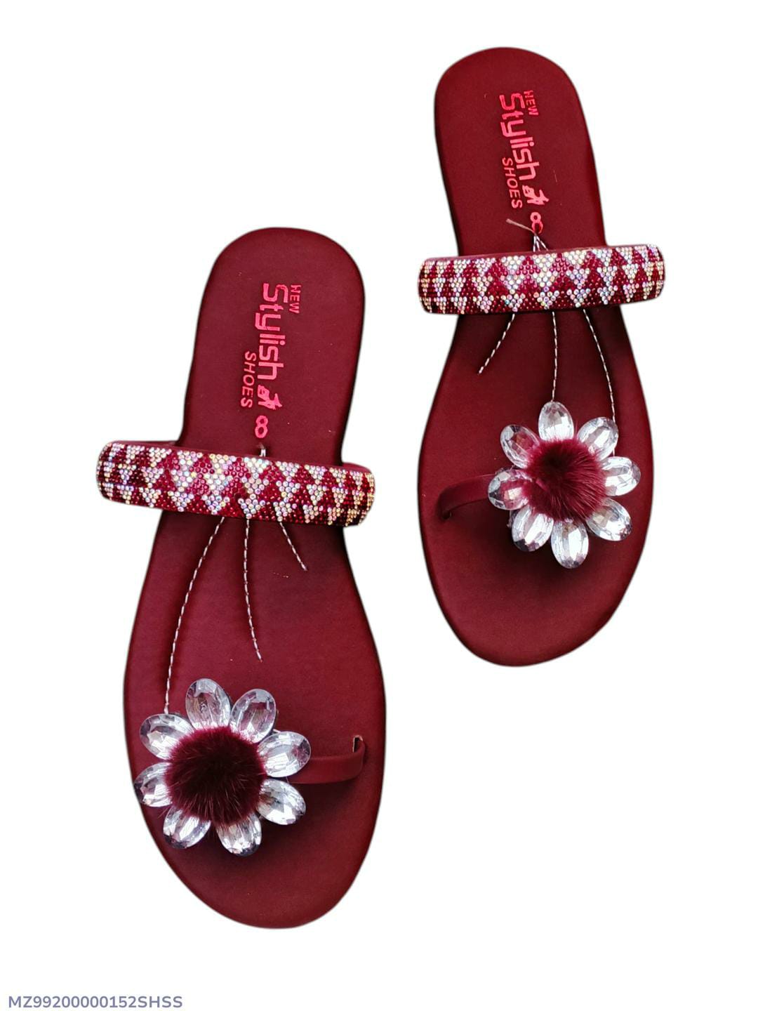 Royal Maroon Gemstone Satin Flats For Women - Elegant Semi-Formal footwear