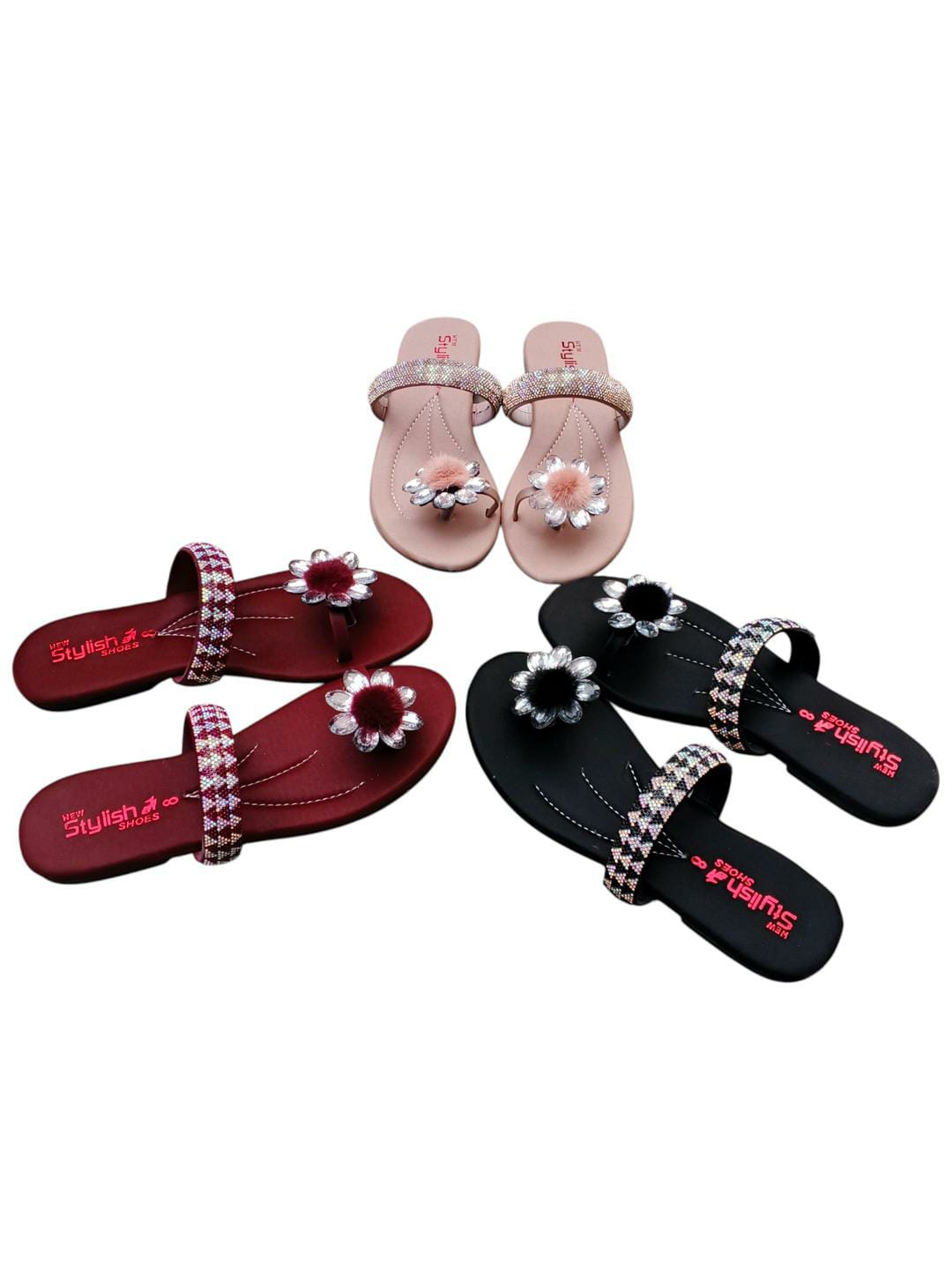 Royal Maroon Gemstone Satin Flats For Women - Elegant Semi-Formal footwear