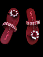 Royal Maroon Gemstone Satin Flats For Women - Elegant Semi-Formal footwear