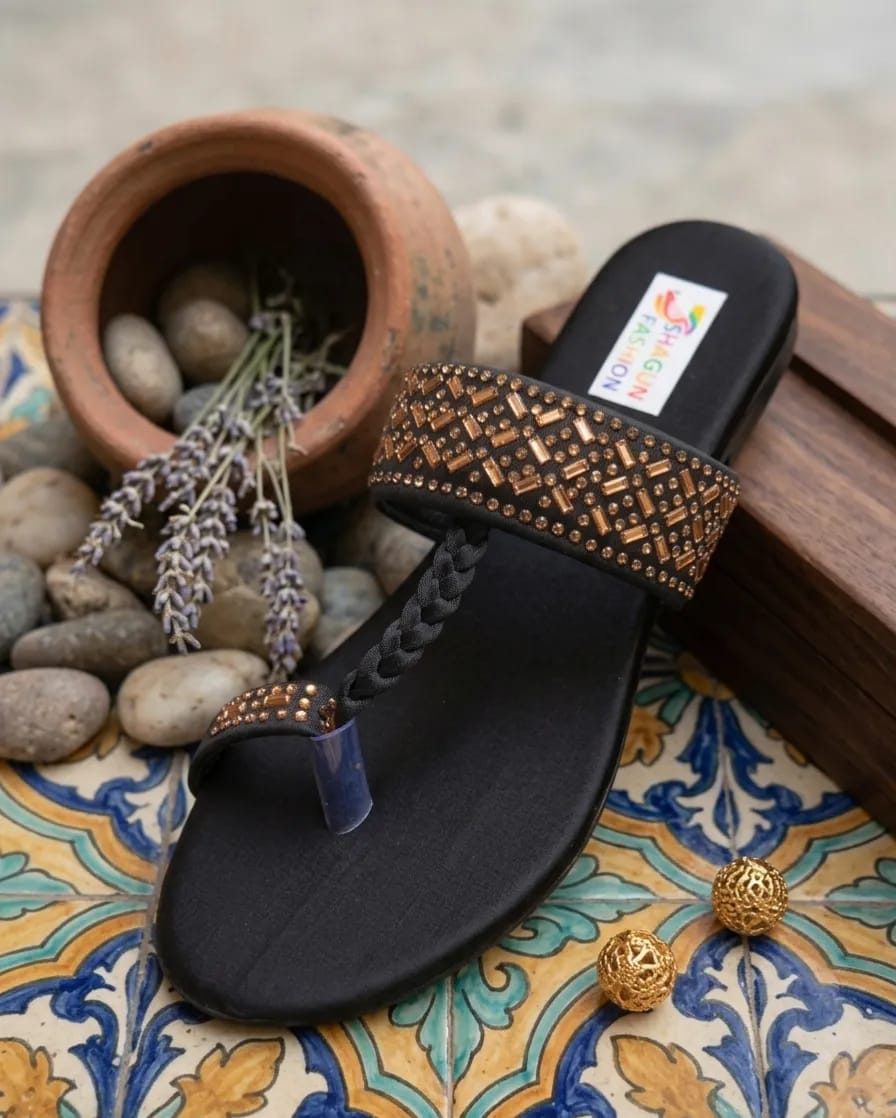 Glamorous Black Rhinestone Synthetic Leather Flats For Women - Fancy & Versatile Footwear