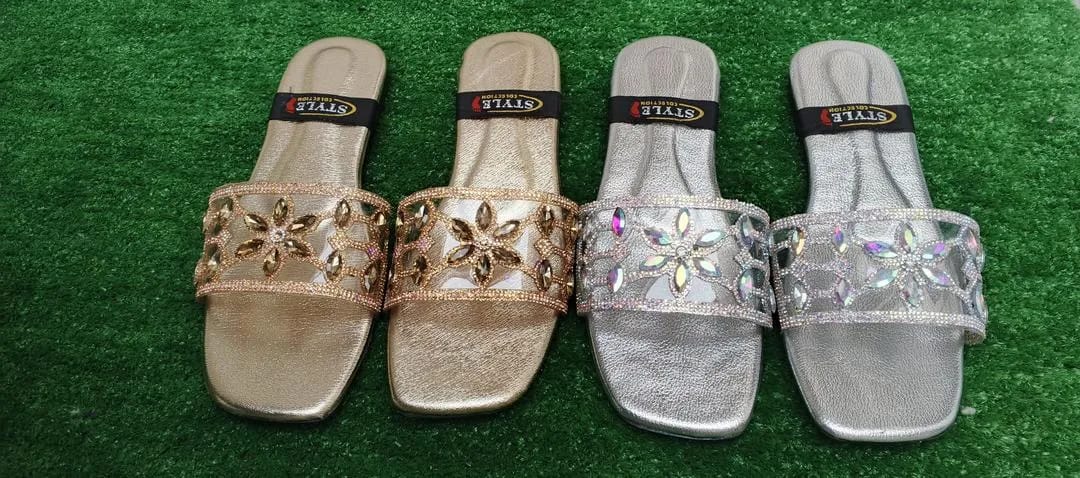 Dazzling Silver Gemstone Synthetic Leather Flats For Women - Fancy & Versatile Footwear