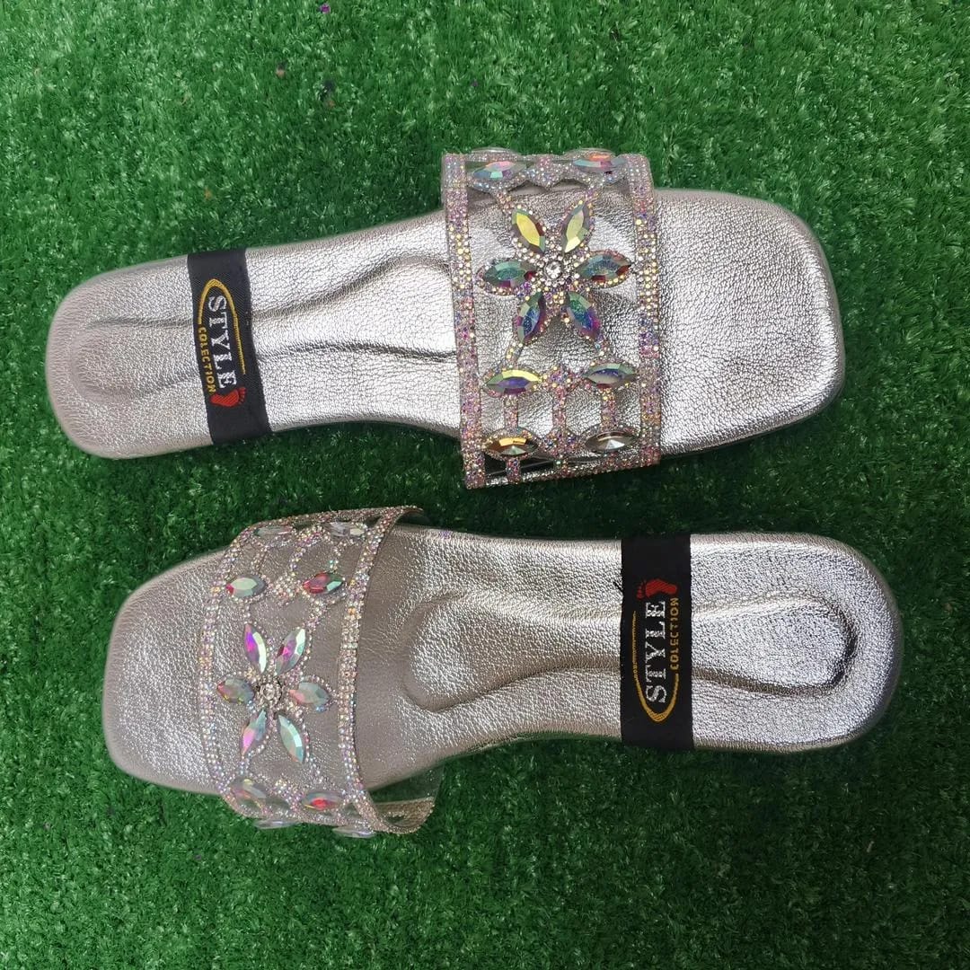 Dazzling Silver Gemstone Synthetic Leather Flats For Women - Fancy & Versatile Footwear