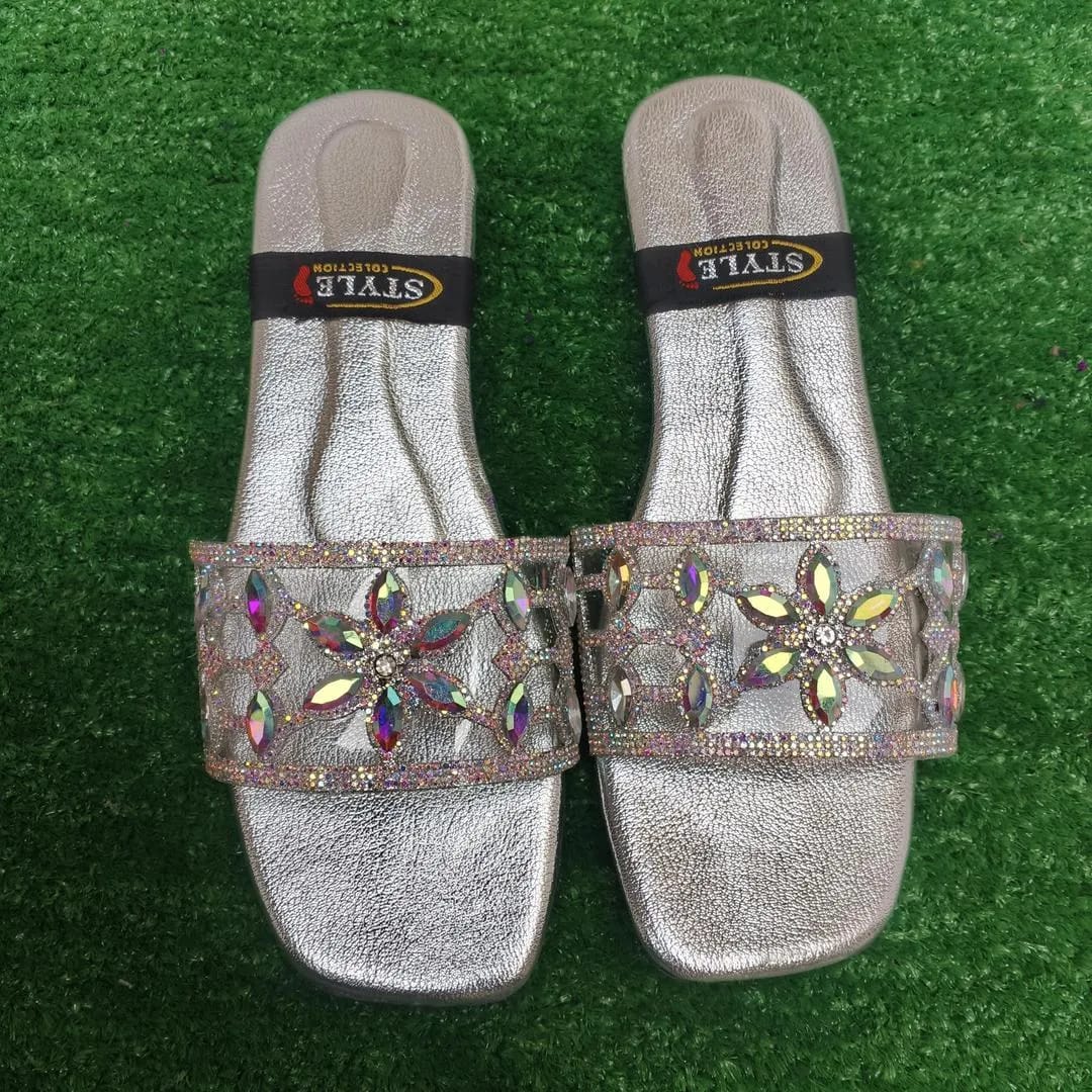 Dazzling Silver Gemstone Synthetic Leather Flats For Women - Fancy & Versatile Footwear
