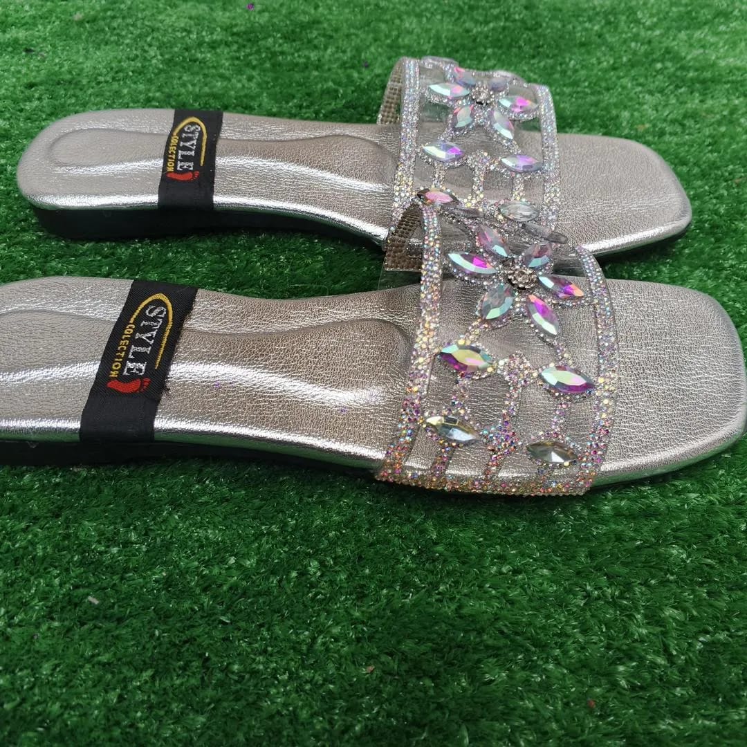 Dazzling Silver Gemstone Synthetic Leather Flats For Women - Fancy & Versatile Footwear