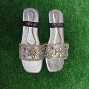 Dazzling Silver Gemstone Synthetic Leather Flats For Women - Fancy & Versatile Footwear