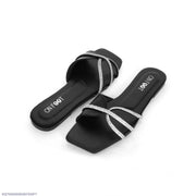 Shimmer Steps Black Gemstone Rexine Flats For Women - Fancy & Versatile Footwear