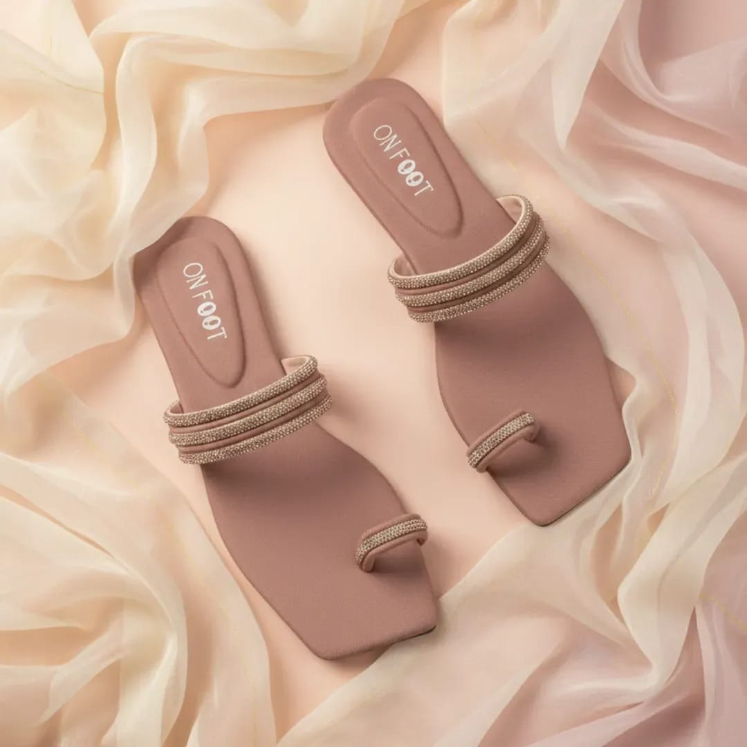 Charming Pink Gemstone Rexine Flats For Women - Fancy & Versatile Footwear