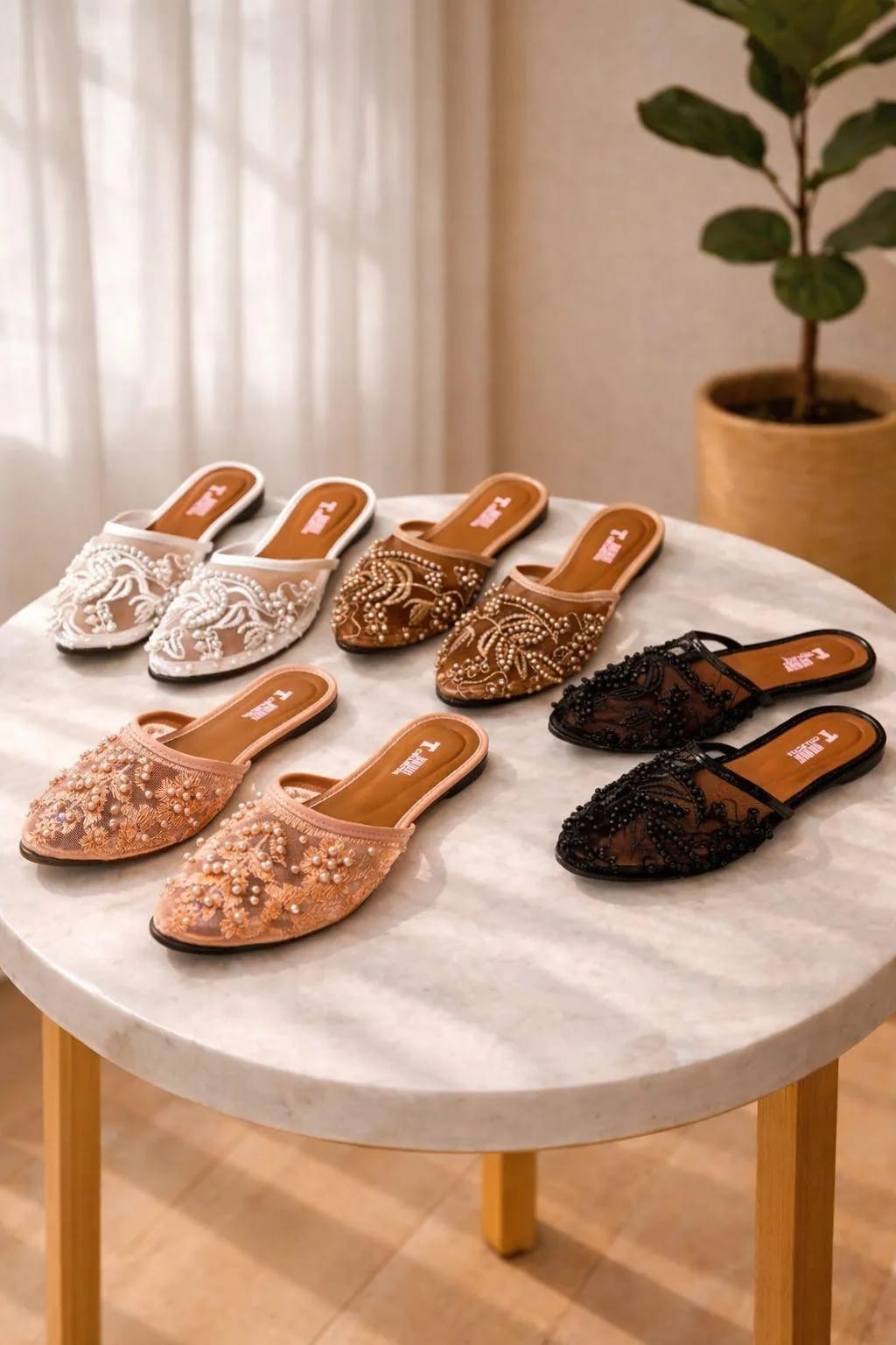 Stylish Brown Embroidered Cork Slippers For Women - Premium Casual Footwear (With Box)