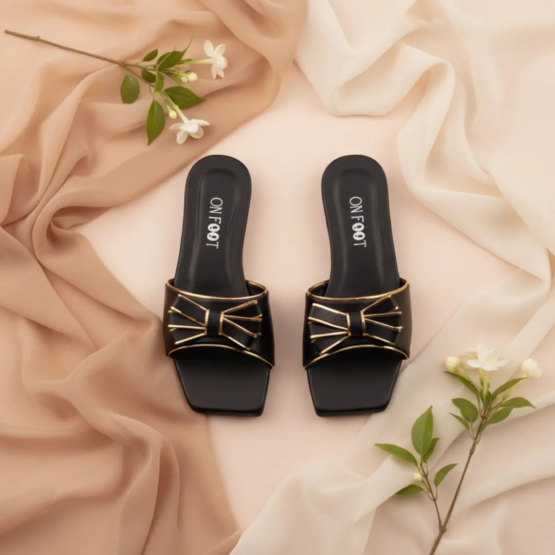 Moon Walk Black Bow Rexine Flats For Women - Fancy & Versatile Footwear