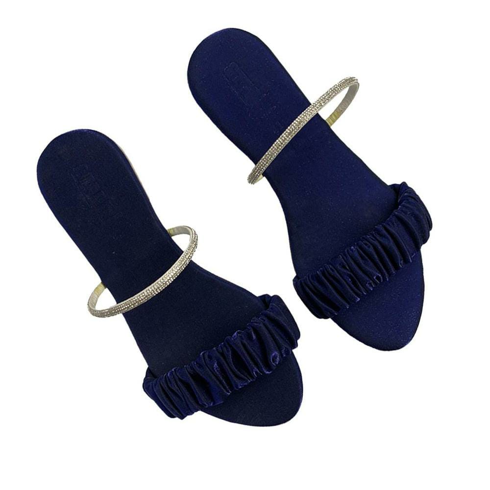 Classic Blue Plain Rexine Slippers For Women - Ultra-Light & Soft Casual Footwear