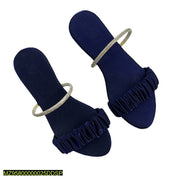 Classic Blue Plain Rexine Slippers For Women - Ultra-Light & Soft Casual Footwear