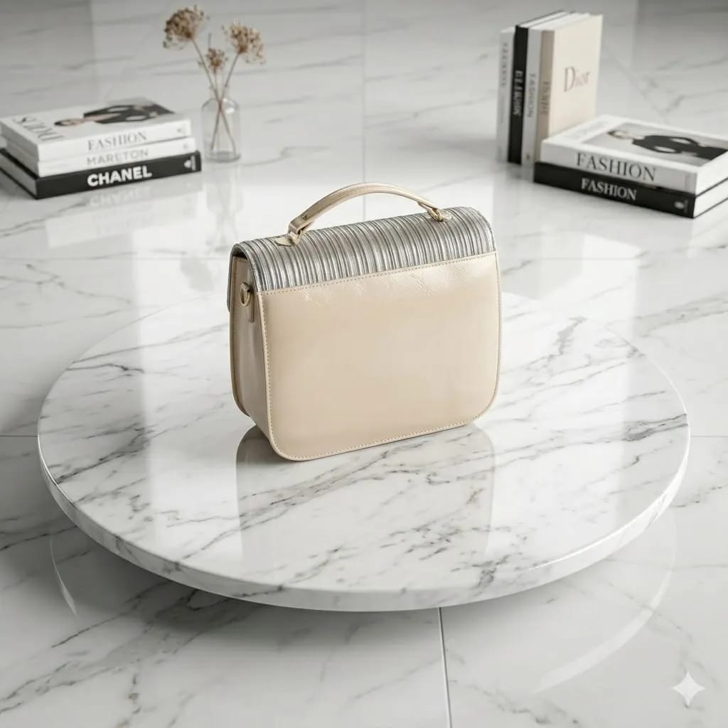 Elegant Ivory Blossom PU Leather Crossbody Bag For Women - Chunky Textured Handbag With Flower Detail & Key Chain
