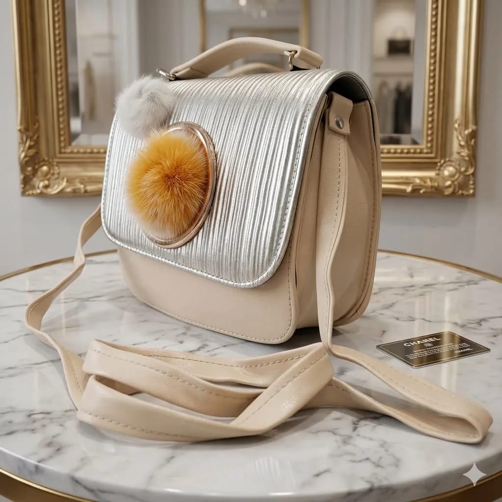 Elegant Ivory Blossom PU Leather Crossbody Bag For Women - Chunky Textured Handbag With Flower Detail & Key Chain