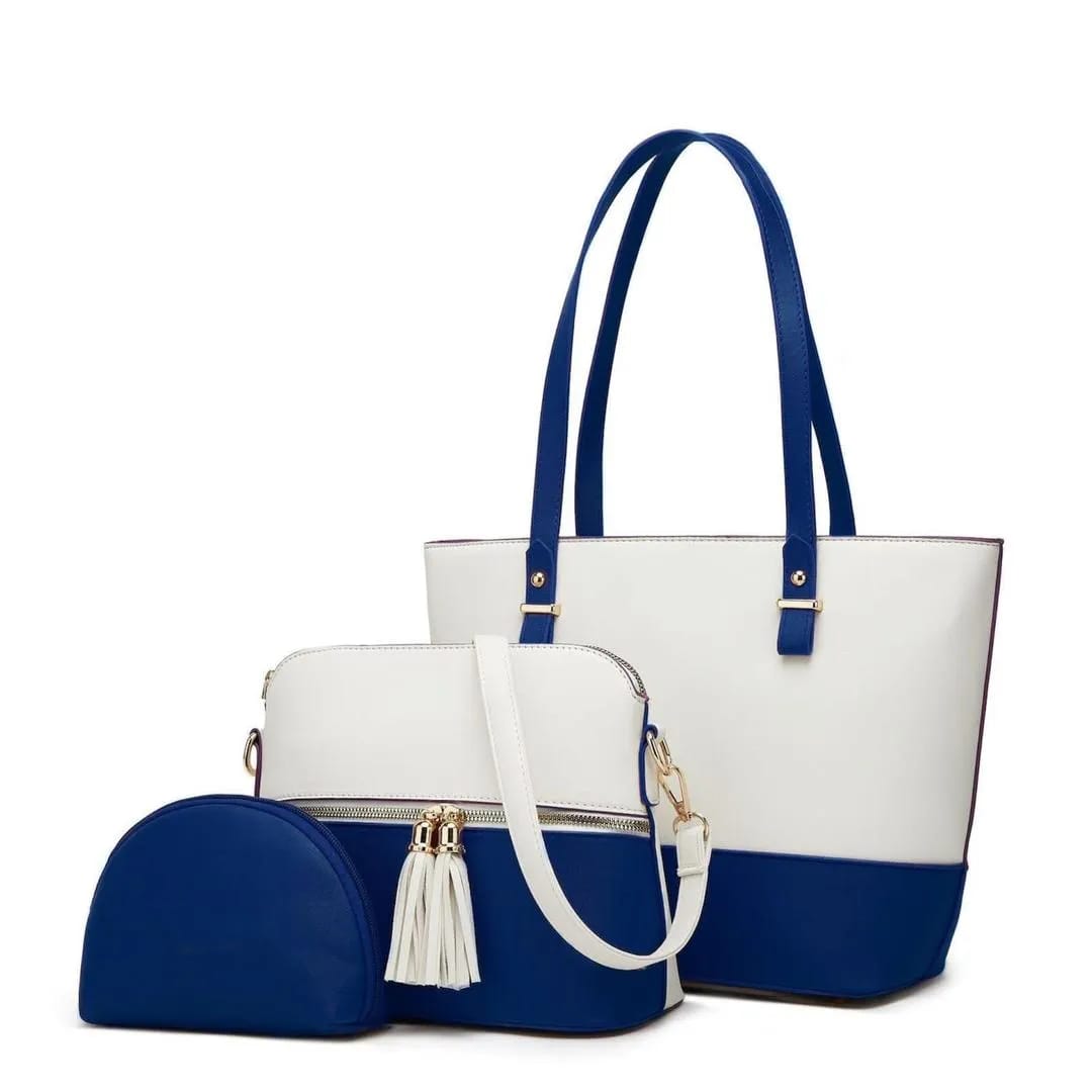 Stylish White 3-Piece Artificial Leather Shoulder Bag Set For Women & Girls - Premium Handbag Combo With Long Strap