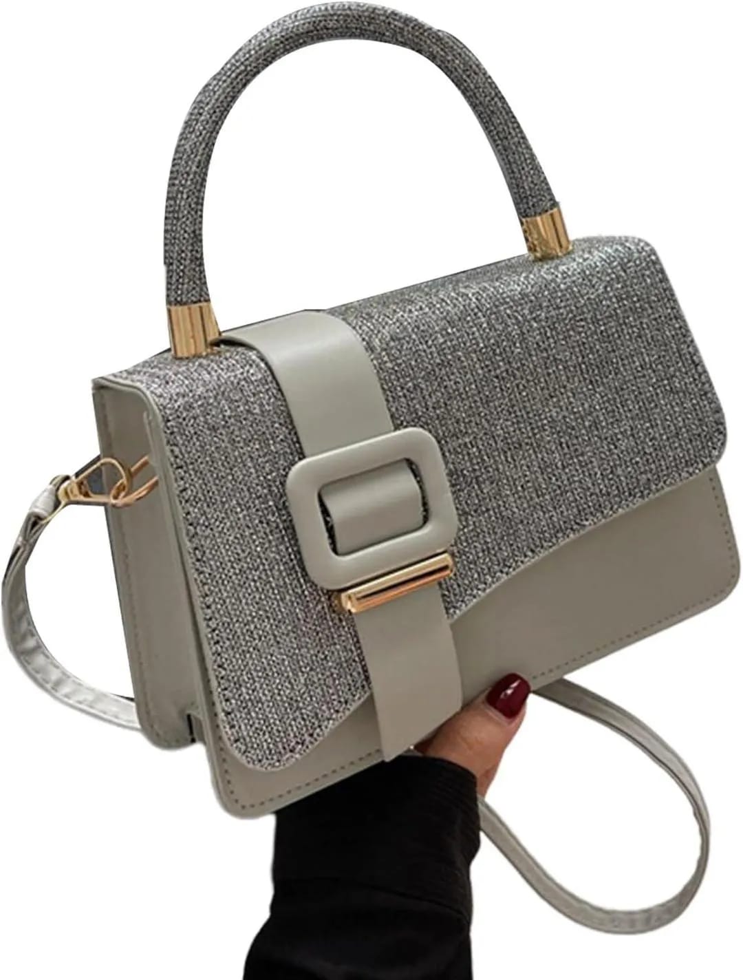 Minimalist Grey Studded PU Leather Crossbody Bag For Women - Chic & Edgy Handbag