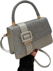 Minimalist Grey Studded PU Leather Crossbody Bag For Women - Chic & Edgy Handbag