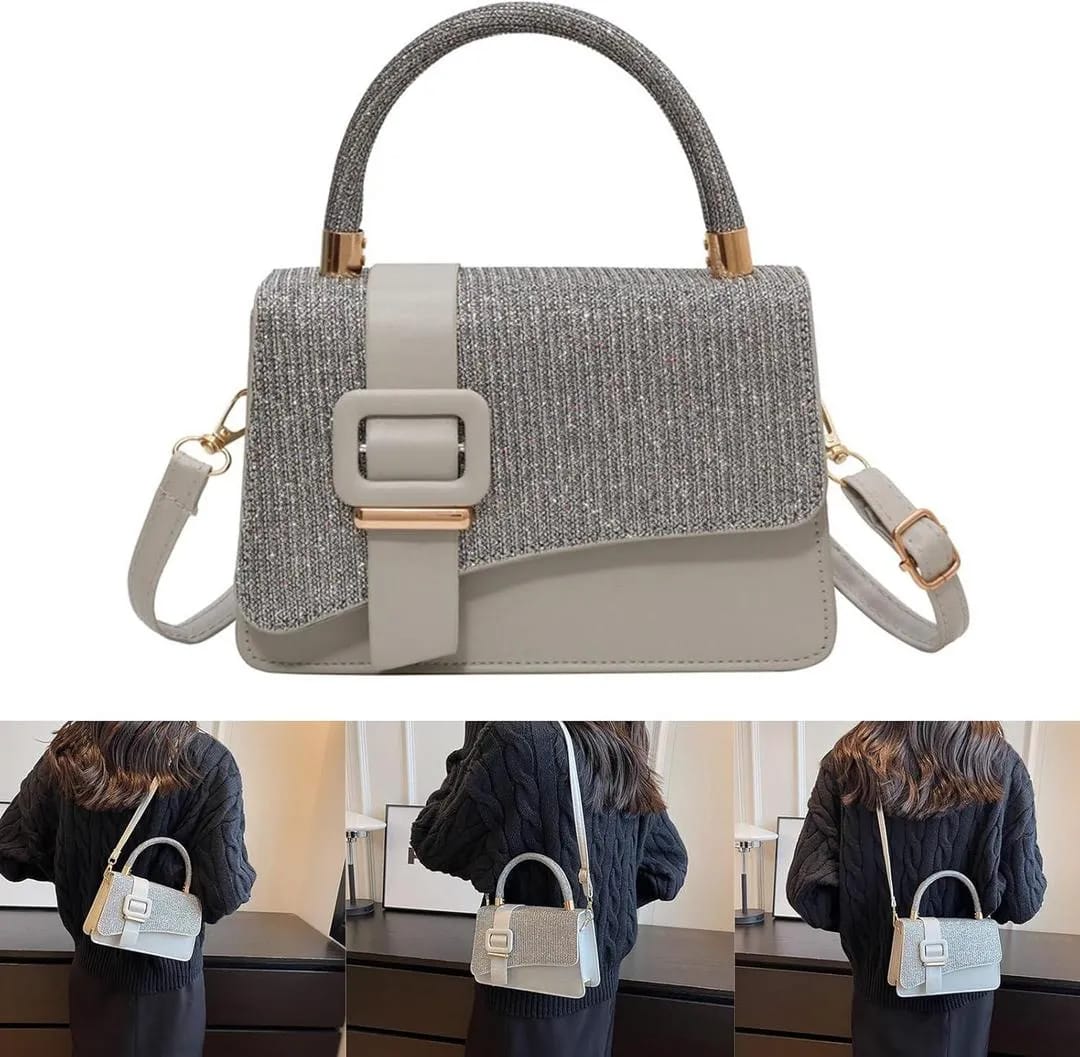 Minimalist Grey Studded PU Leather Crossbody Bag For Women - Chic & Edgy Handbag