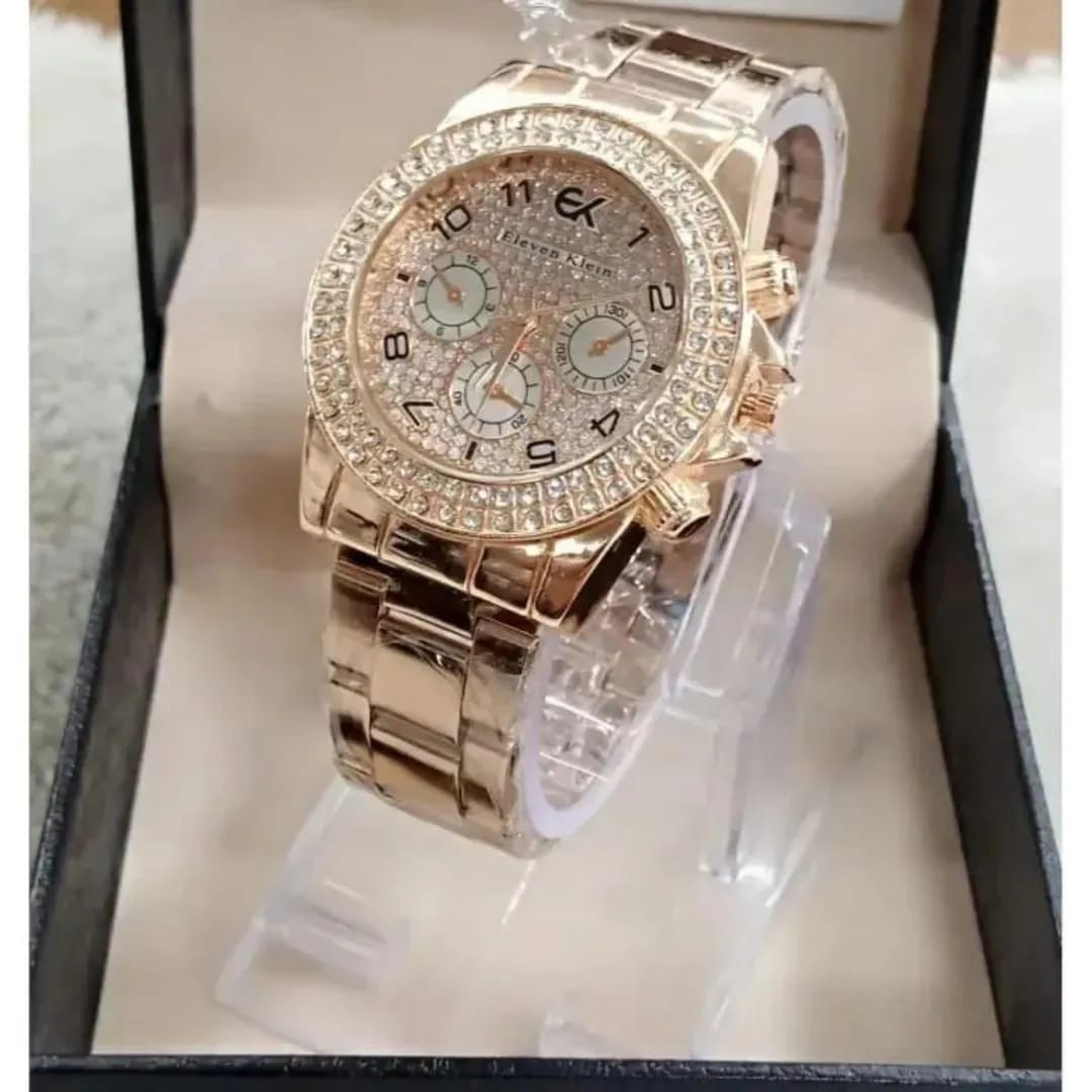 Luxury Rose Gold Chain Strap Brass Watch For Women - Elegant Round Dial Bracelet Wristwatch