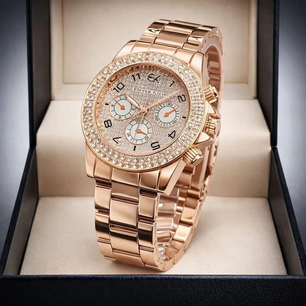 Luxury Rose Gold Chain Strap Brass Watch For Women - Elegant Round Dial Bracelet Wristwatch