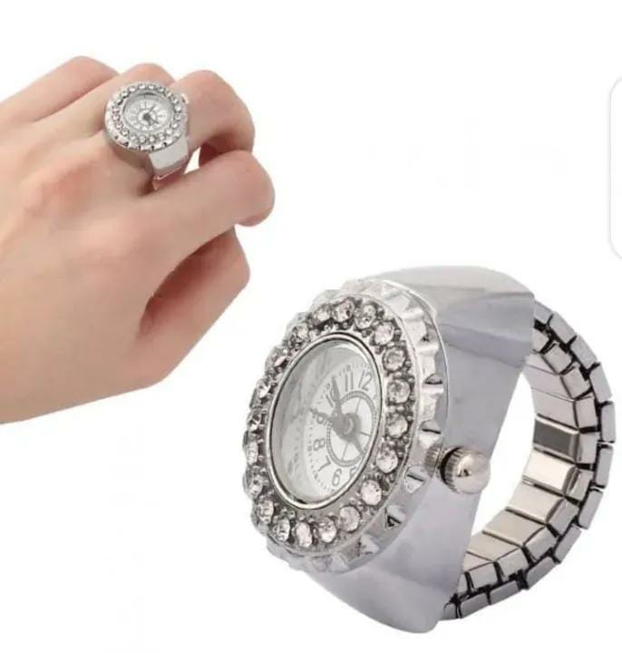 Trendy Brass Finger Ring Watch For Women & Girls - Mini Round Dial Textured Ring Watch