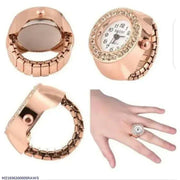 Trendy Brass Finger Ring Watch For Women & Girls - Mini Round Dial Textured Ring Watch