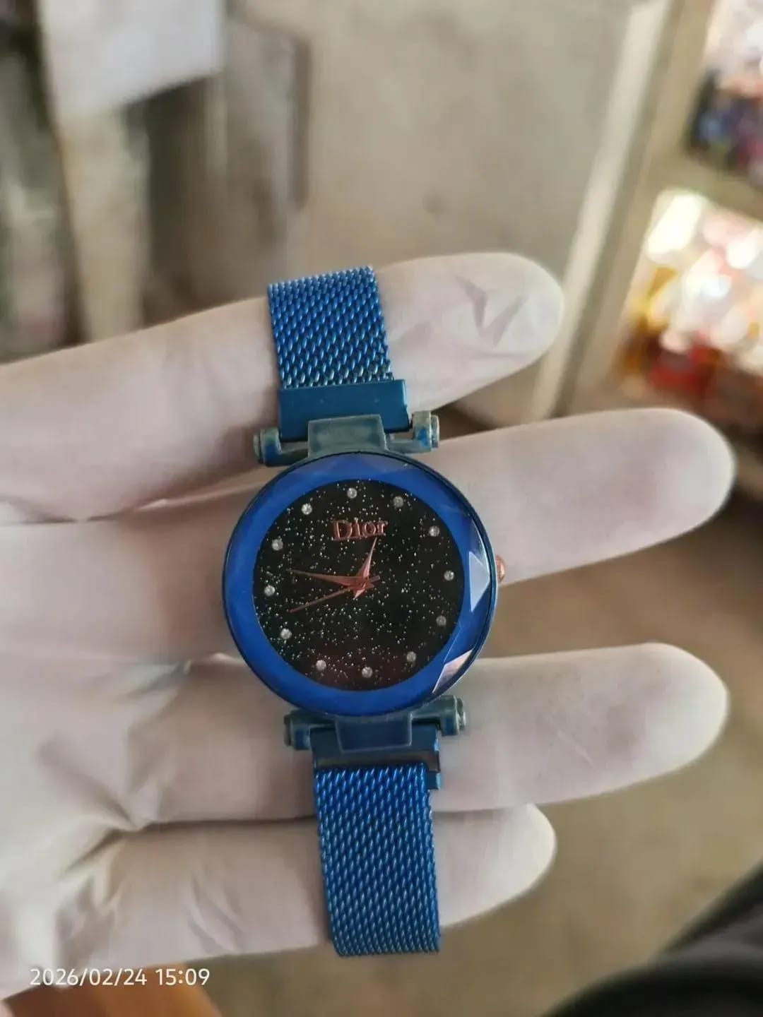 Vibrant Cobalt Blue Stainless Steel Mesh Watch For Women - Magnetic Strap Analogue Wristwatch