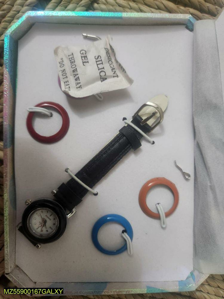 6-in-1 Interchangeable Leather Strap Watch Set For Women - Round Quartz Analogue Gift Set