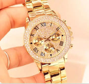 Elegant Golden Bronze Chain Strap Bracelet Watch For Women - Classic Round Dial Wristwatch